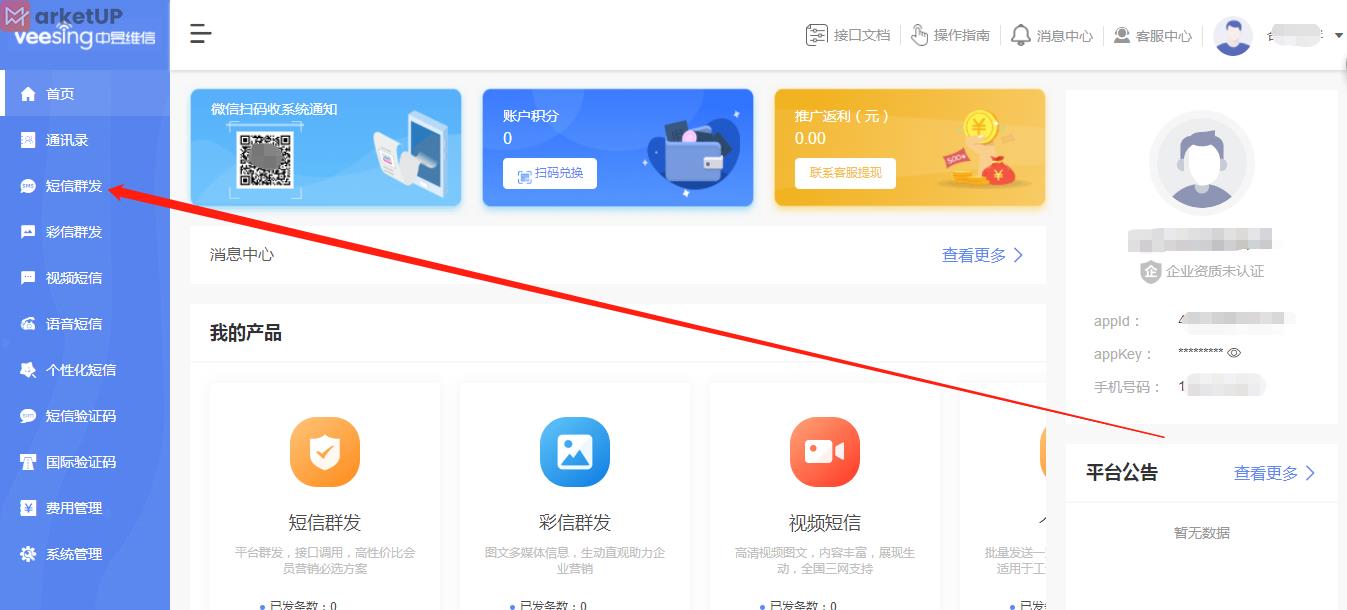 短信群发平台截图