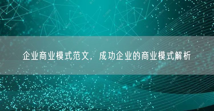 企业商业模式范文，成功企业的商业模式解析(图1)